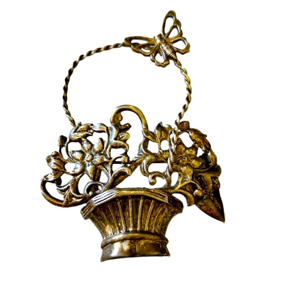 LANG STERLING silver basket butterfly brooch